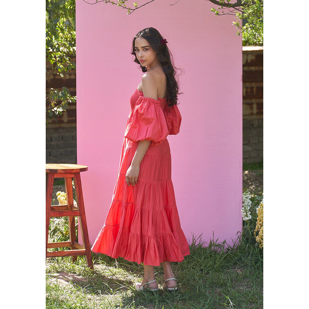 AMOSHI Beatrice Red Midi Dress With Detachable Sleeves -Vermillion (Set of 2)