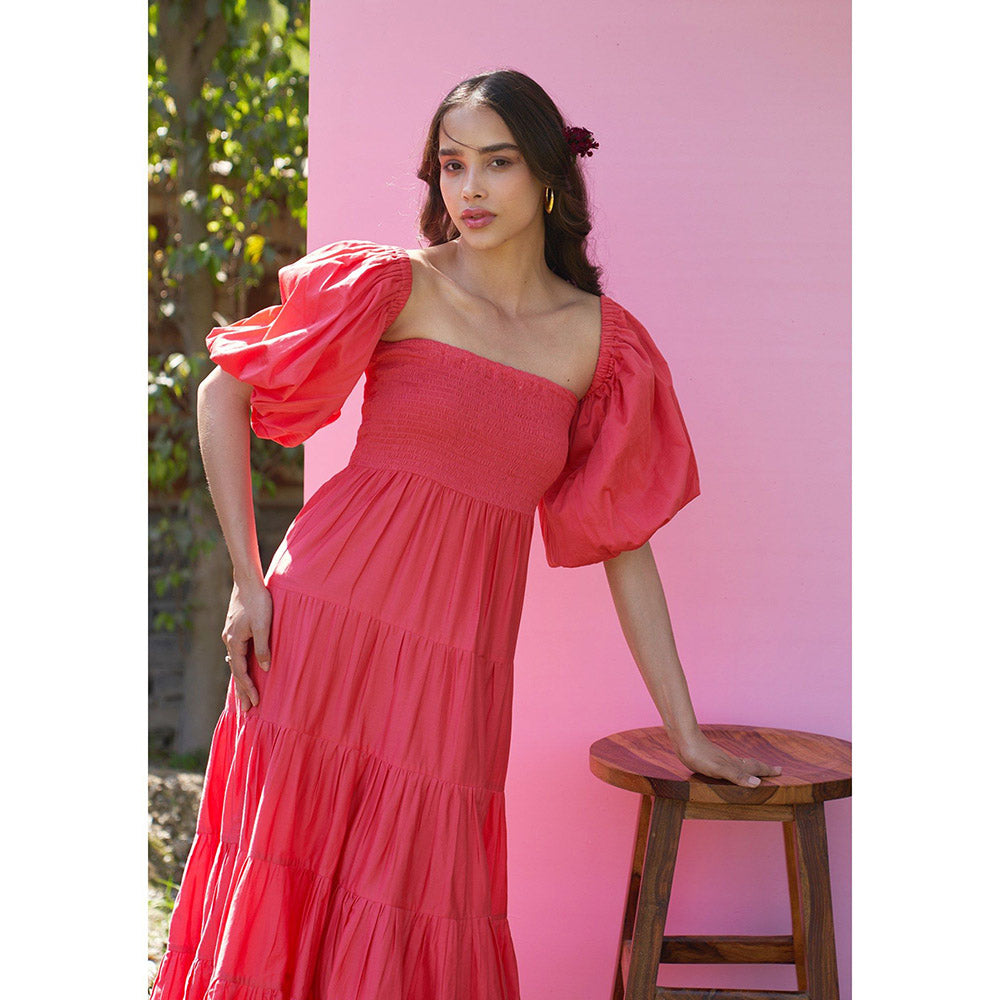 AMOSHI Beatrice Red Midi Dress With Detachable Sleeves -Vermillion (Set of 2)