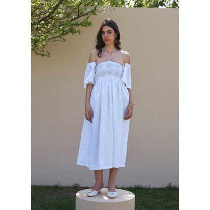 AMOSHI Elle Wine Midi Dress With Detachable Sleeves -White (Set of 2)