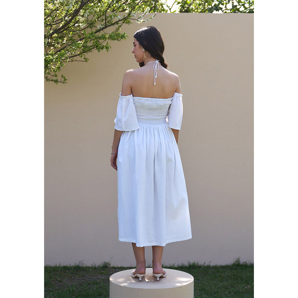 AMOSHI Elle Wine Midi Dress With Detachable Sleeves -White (Set of 2)