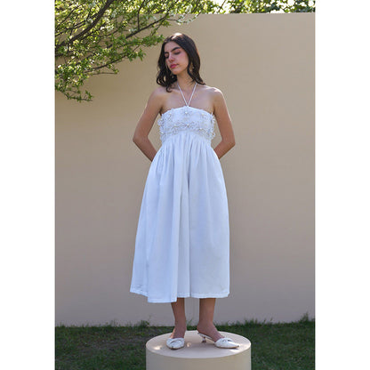 AMOSHI Elle Wine Midi Dress With Detachable Sleeves -White (Set of 2)