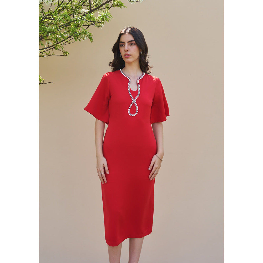 AMOSHI Dewdrop Midi Dress -Red
