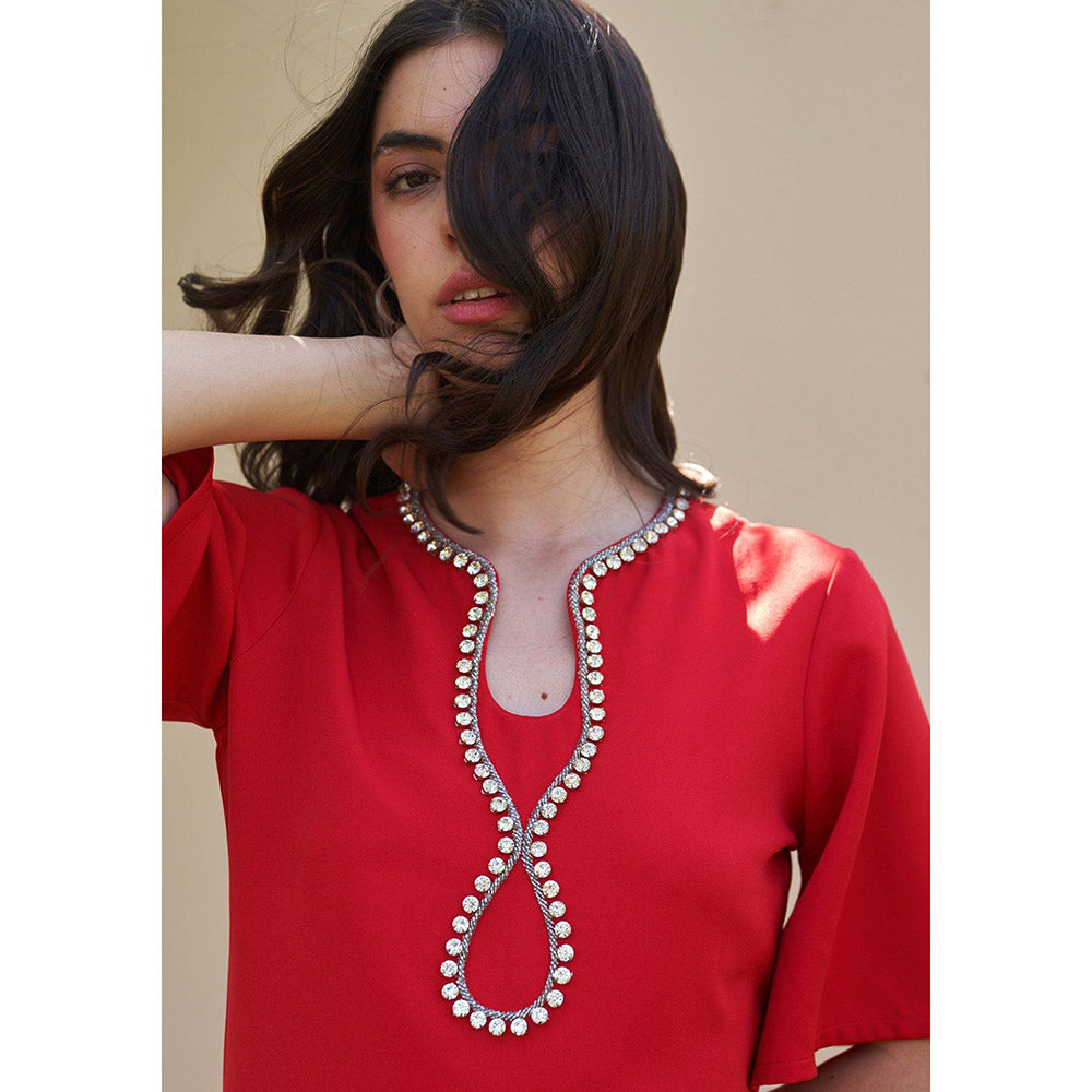 AMOSHI Dewdrop Midi Dress -Red