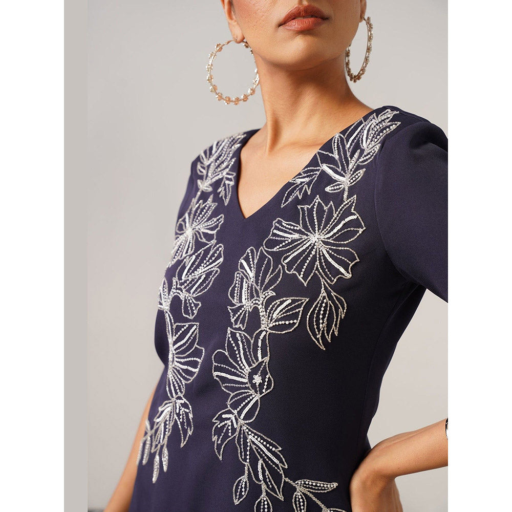 AMOSHI Women Navy Blue Polyester Maxi Dress