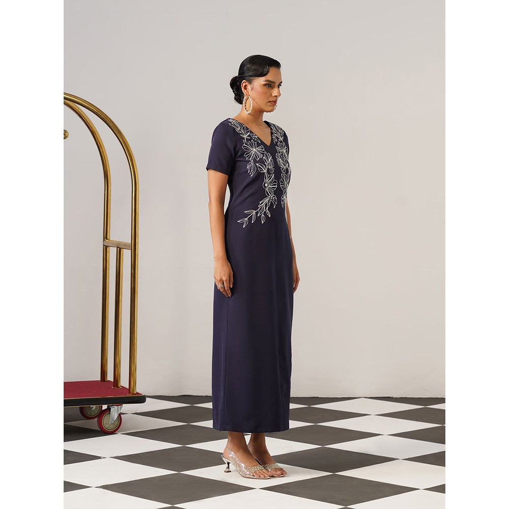 AMOSHI Women Navy Blue Polyester Maxi Dress