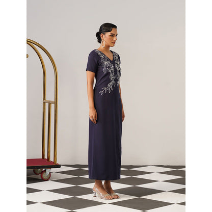 AMOSHI Women Navy Blue Polyester Maxi Dress