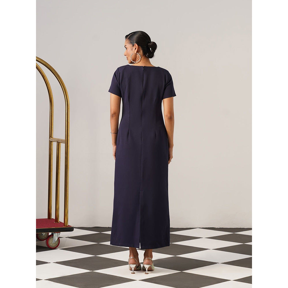 AMOSHI Women Navy Blue Polyester Maxi Dress