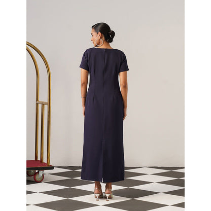 AMOSHI Women Navy Blue Polyester Maxi Dress