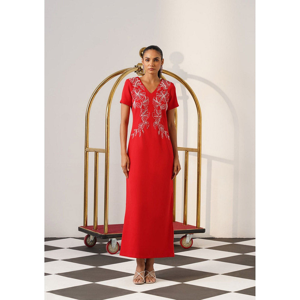 AMOSHI Women Red Polyester Maxi Dress