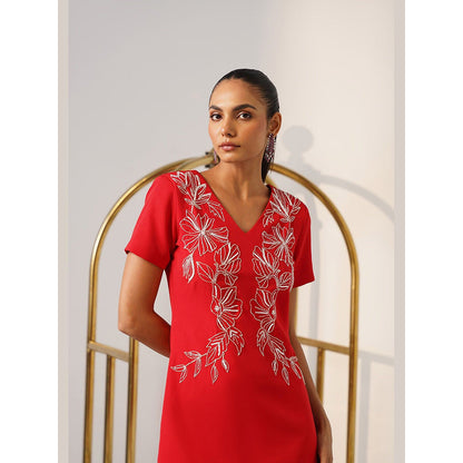 AMOSHI Women Red Polyester Maxi Dress