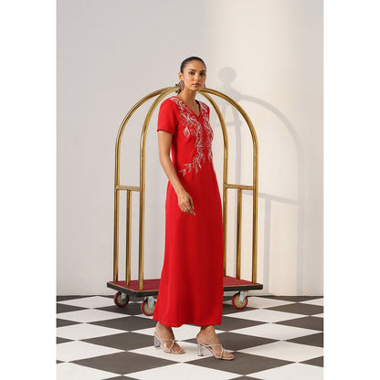 AMOSHI Women Red Polyester Maxi Dress