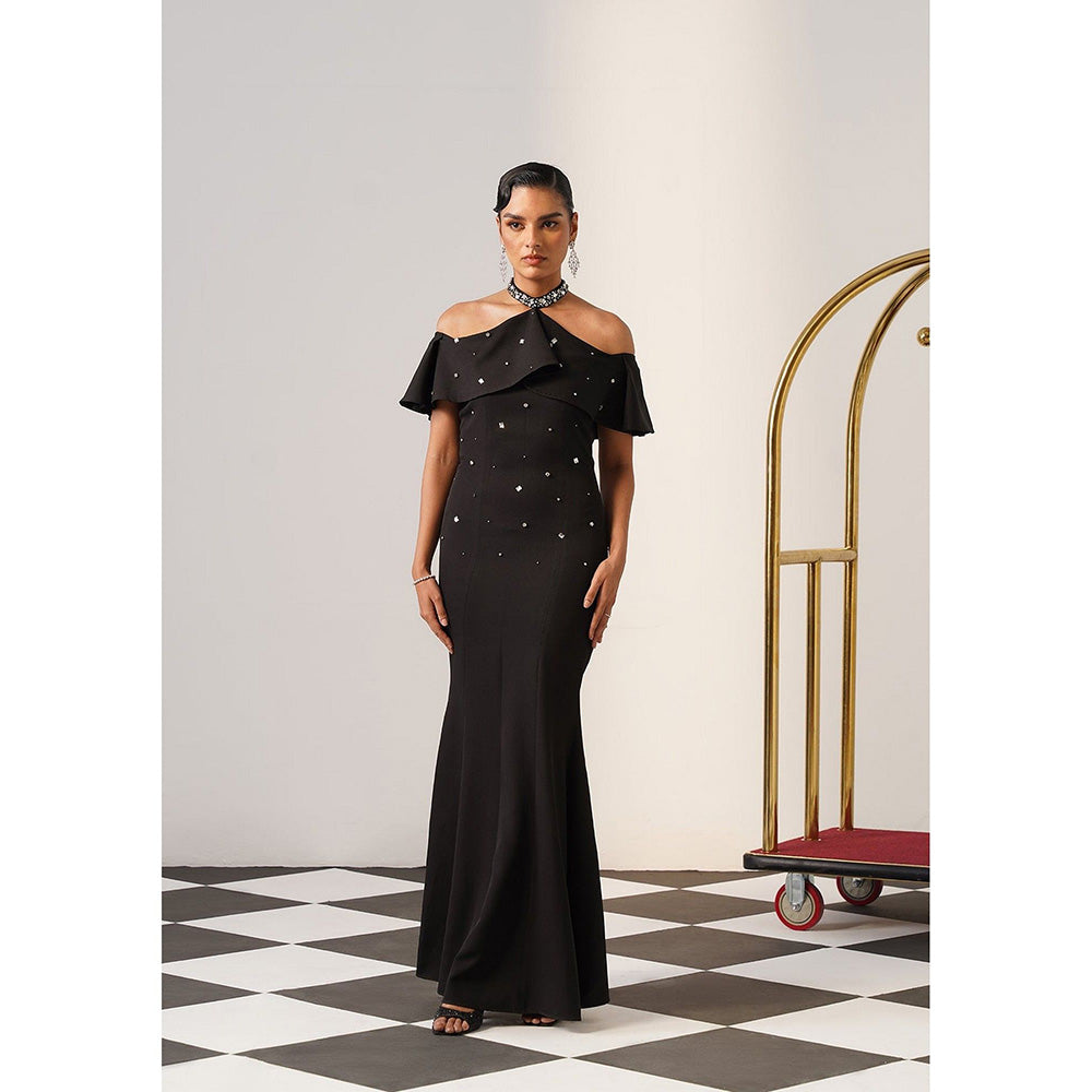 AMOSHI Women Black Polyester Gown Dress