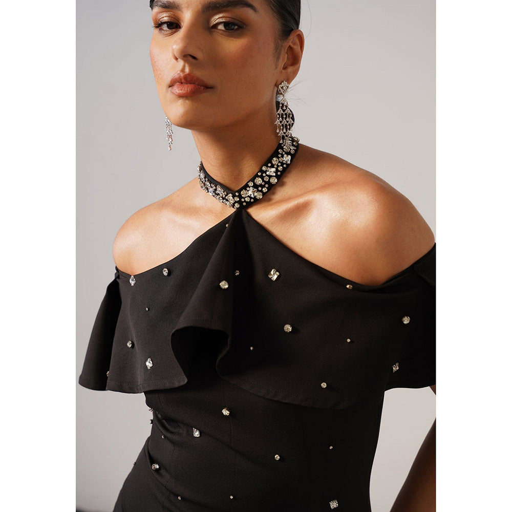 AMOSHI Women Black Polyester Gown Dress