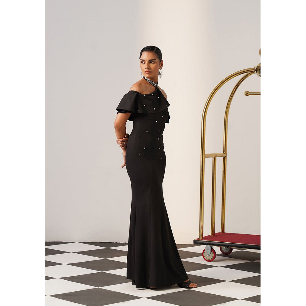 AMOSHI Women Black Polyester Gown Dress