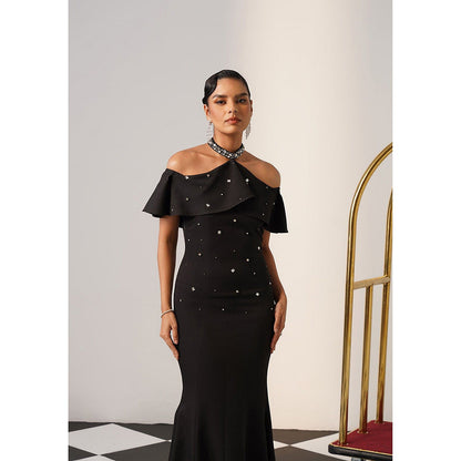 AMOSHI Women Black Polyester Gown Dress