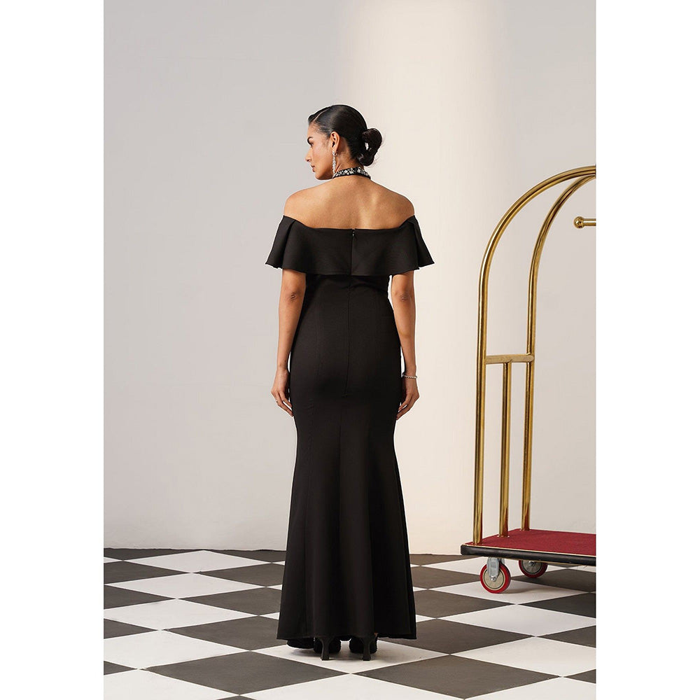 AMOSHI Women Black Polyester Gown Dress