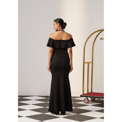 AMOSHI Women Black Polyester Gown Dress