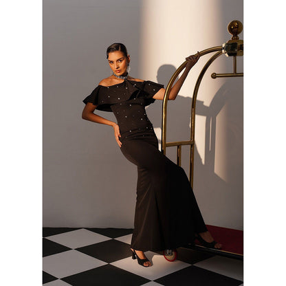 AMOSHI Women Black Polyester Gown Dress