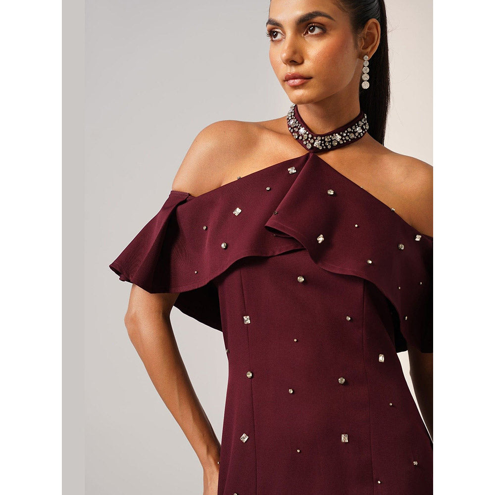 AMOSHI Women Burgundy Polyester Gown Dress