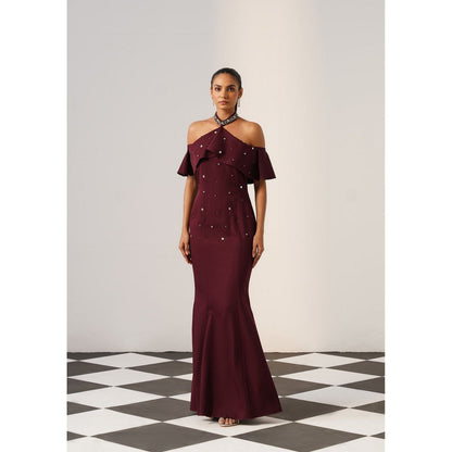 AMOSHI Women Burgundy Polyester Gown Dress