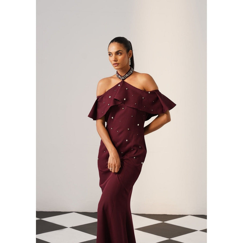 AMOSHI Women Burgundy Polyester Gown Dress
