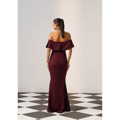 AMOSHI Women Burgundy Polyester Gown Dress