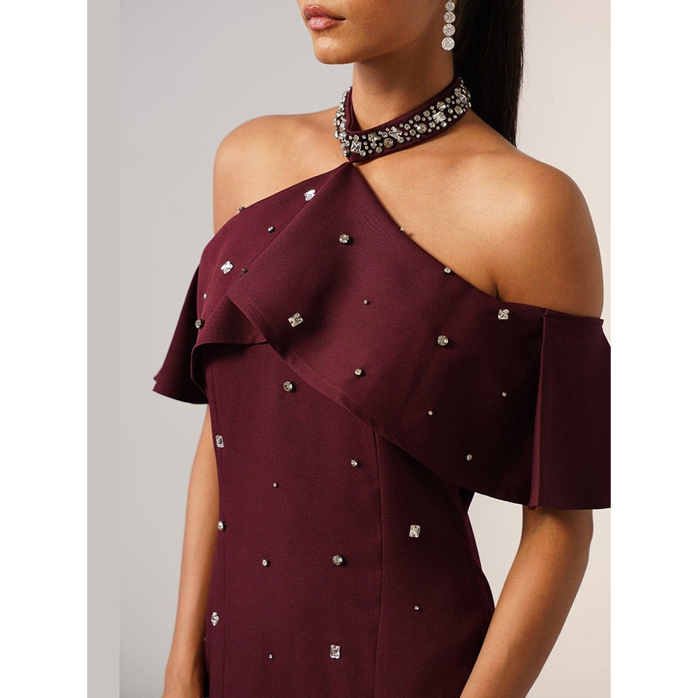 AMOSHI Women Burgundy Polyester Gown Dress