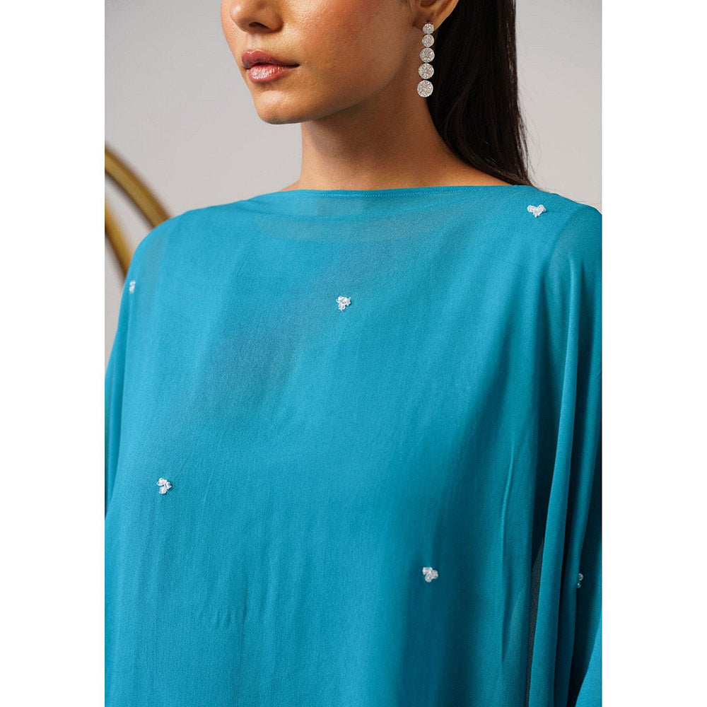 AMOSHI Women Teal Satin Gown with Cape