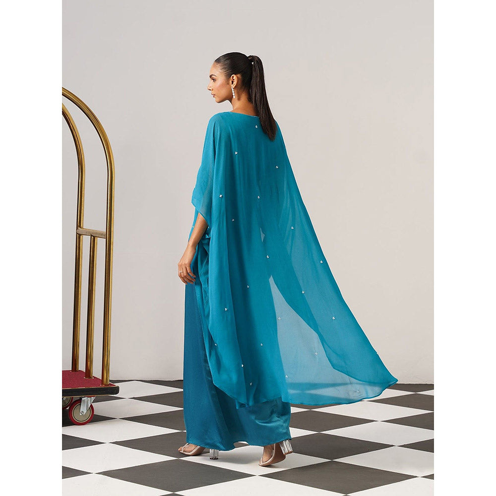 AMOSHI Women Teal Satin Gown with Cape