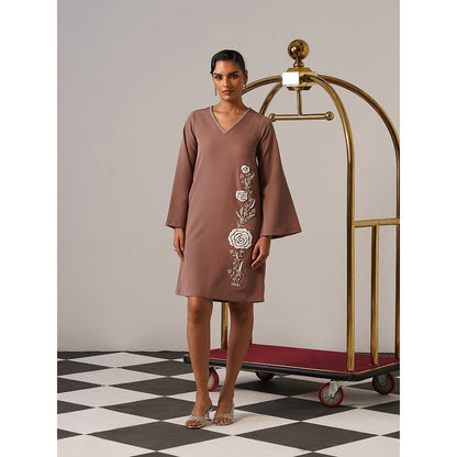 AMOSHI Women Brown Polyester Mini Dress