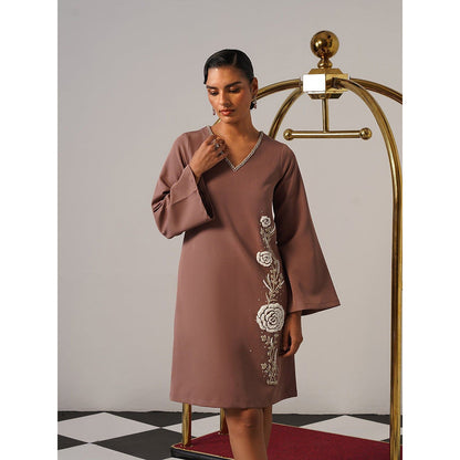 AMOSHI Women Brown Polyester Mini Dress