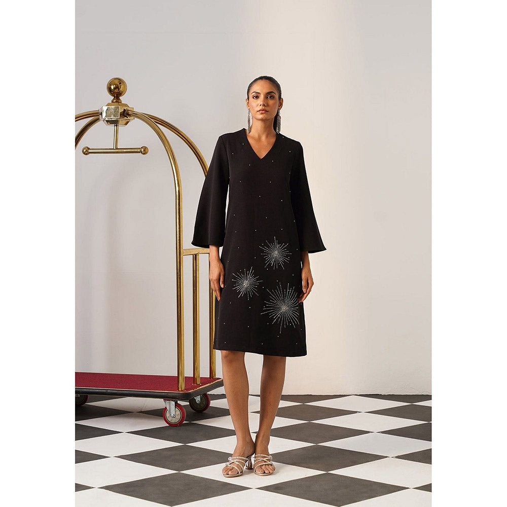 AMOSHI Women Black Polyester Knee Length Dress