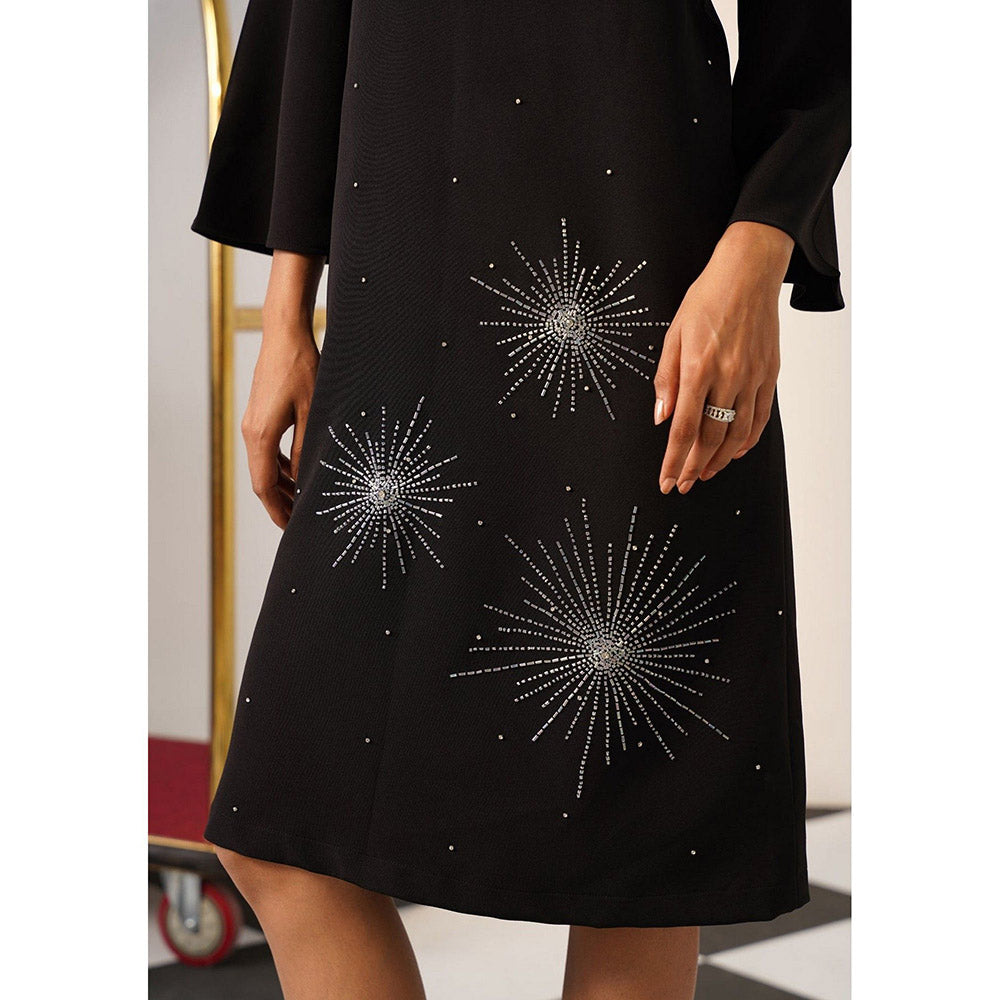 AMOSHI Women Black Polyester Knee Length Dress