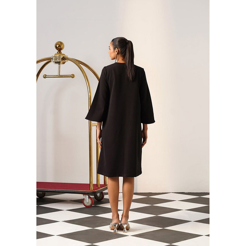 AMOSHI Women Black Polyester Knee Length Dress