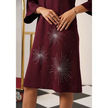 AMOSHI Women Burgundy Polyester Knee Length Dress