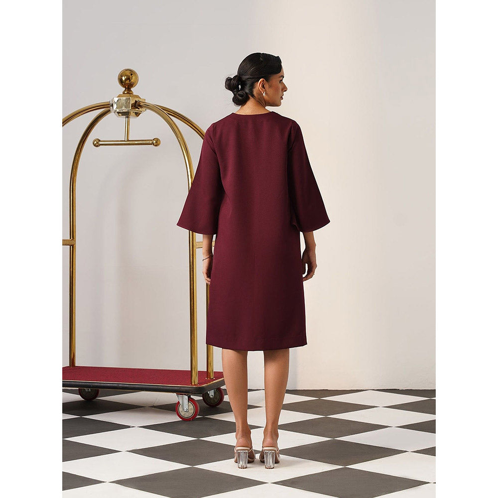 AMOSHI Women Burgundy Polyester Knee Length Dress