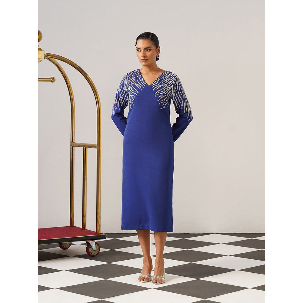 AMOSHI Women Blue Polyester Midi Dress