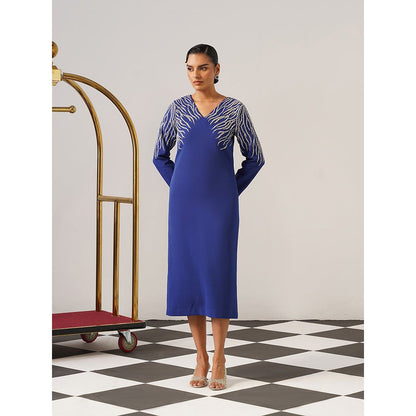 AMOSHI Women Blue Polyester Midi Dress
