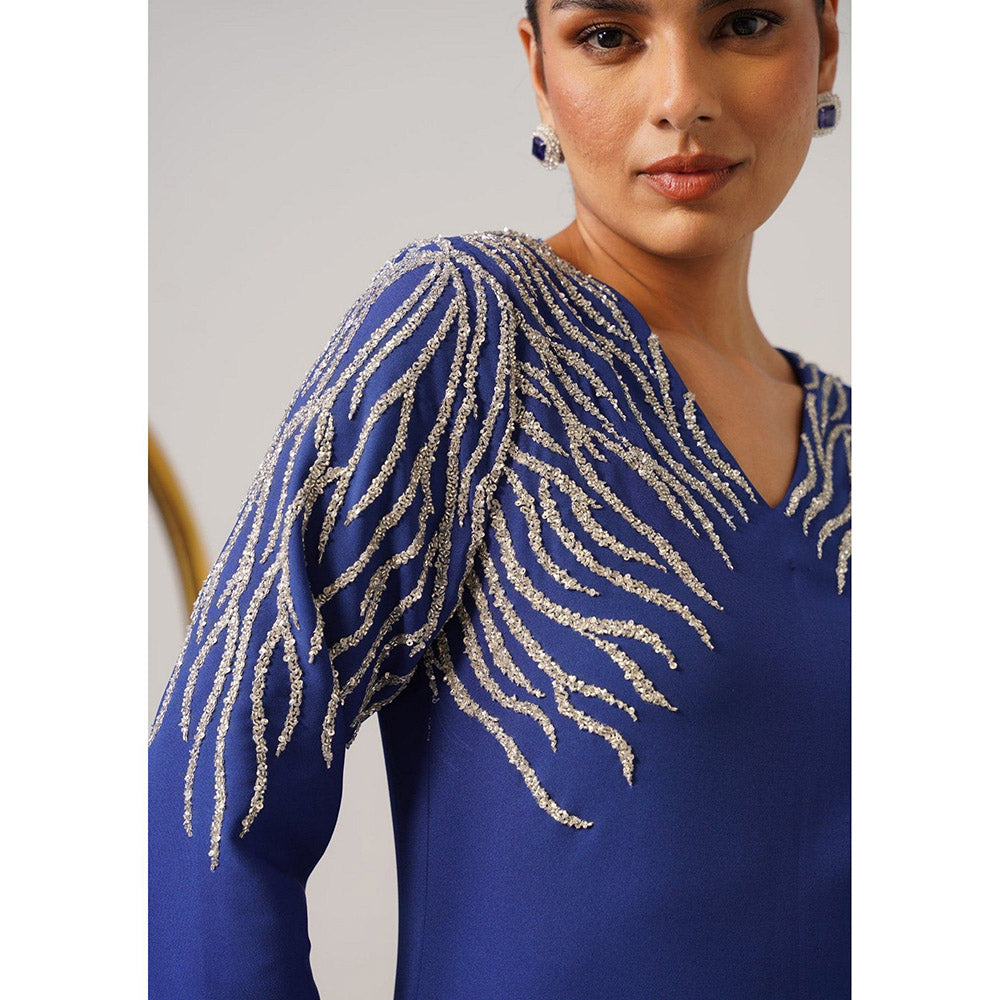 AMOSHI Women Blue Polyester Midi Dress