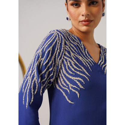 AMOSHI Women Blue Polyester Midi Dress