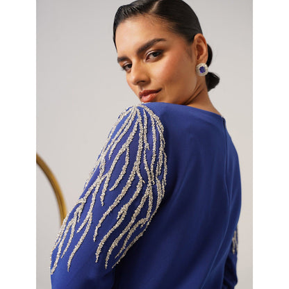 AMOSHI Women Blue Polyester Midi Dress
