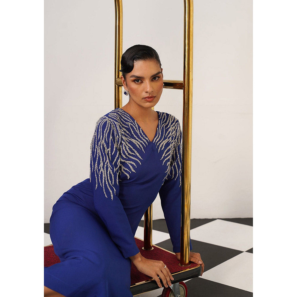 AMOSHI Women Blue Polyester Midi Dress
