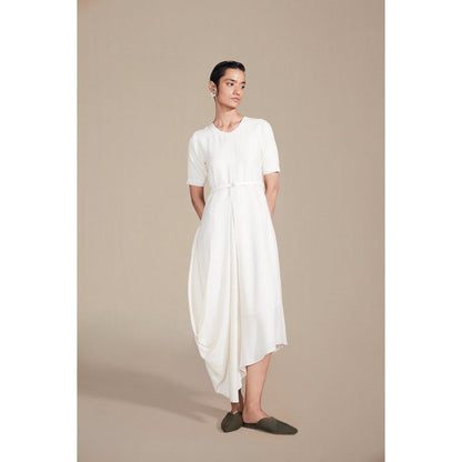 AMPM Raysa White Round Neck Midi Dress