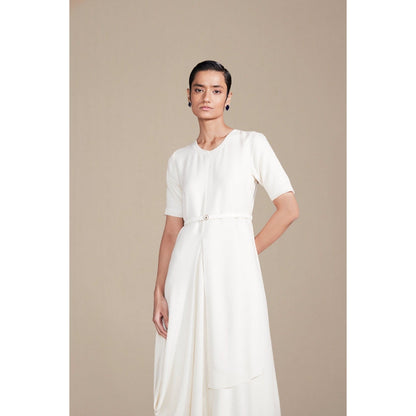 AMPM Raysa White Round Neck Midi Dress