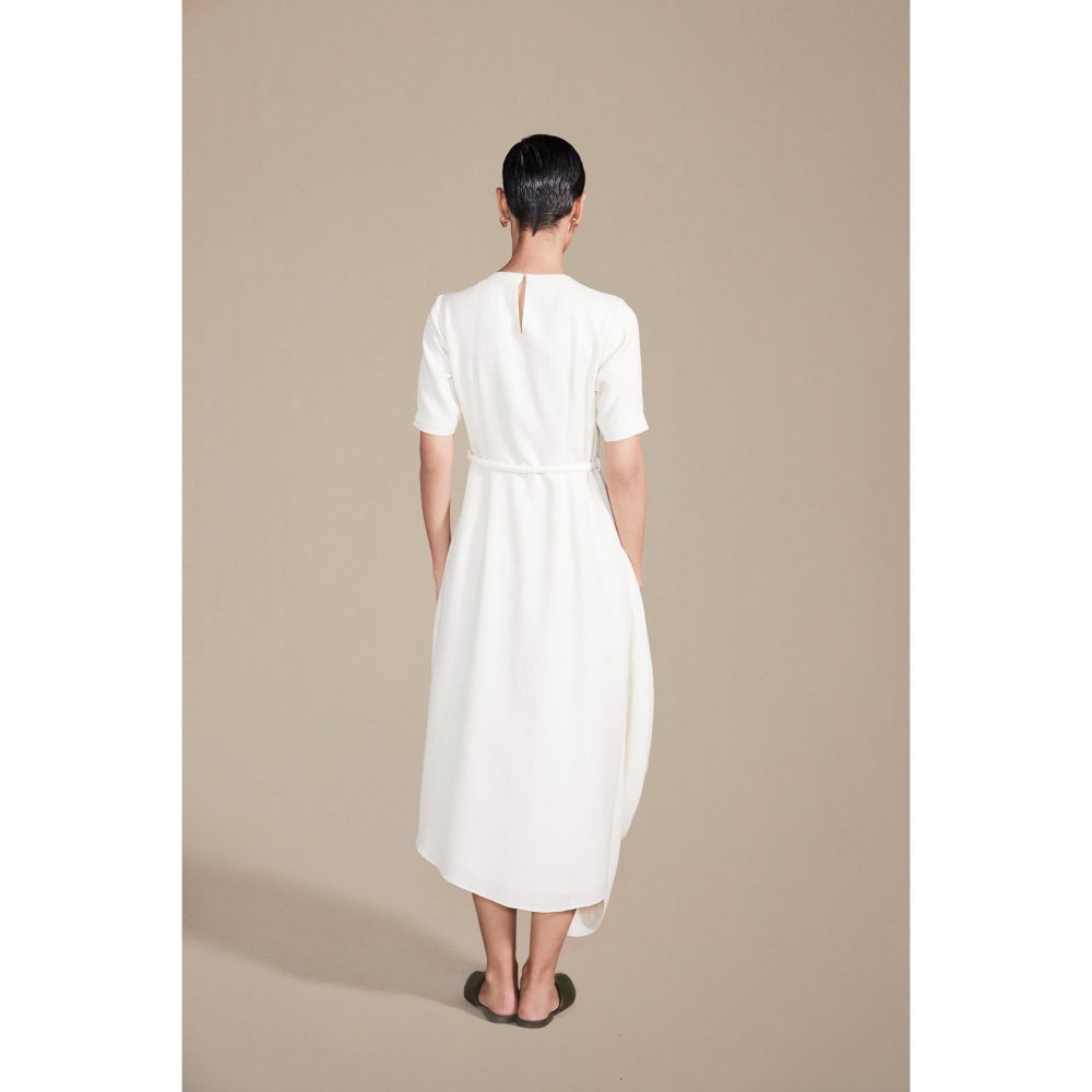 AMPM Raysa White Round Neck Midi Dress