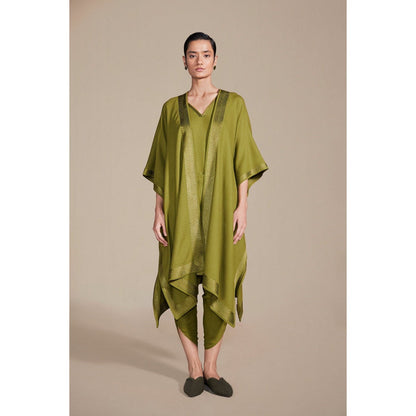 AMPM Adarah Olive Cape with Inner & Dhoti Co-Ord (Set of 3)