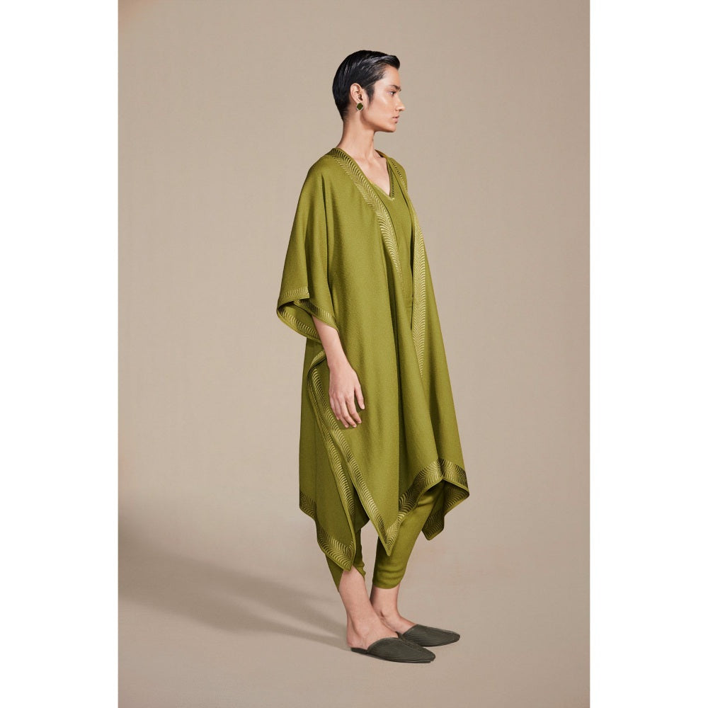 AMPM Adarah Olive Cape with Inner & Dhoti Co-Ord (Set of 3)