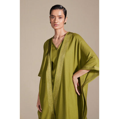 AMPM Adarah Olive Cape with Inner & Dhoti Co-Ord (Set of 3)