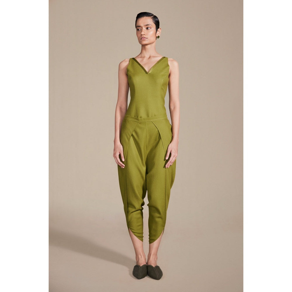 AMPM Adarah Olive Cape with Inner & Dhoti Co-Ord (Set of 3)