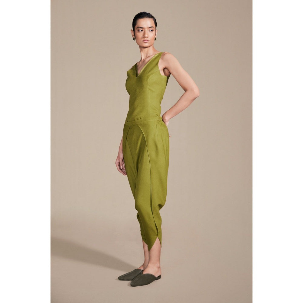 AMPM Adarah Olive Cape with Inner & Dhoti Co-Ord (Set of 3)